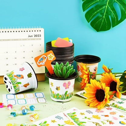 30 Pcs Garden Pot Craft Kit,Kindergarten Handmade Flower Pot Crafts with Stickers Plant Labels Name Tags,Flower Planting Growing Kit for Birthday Mothers Day Arts Kit