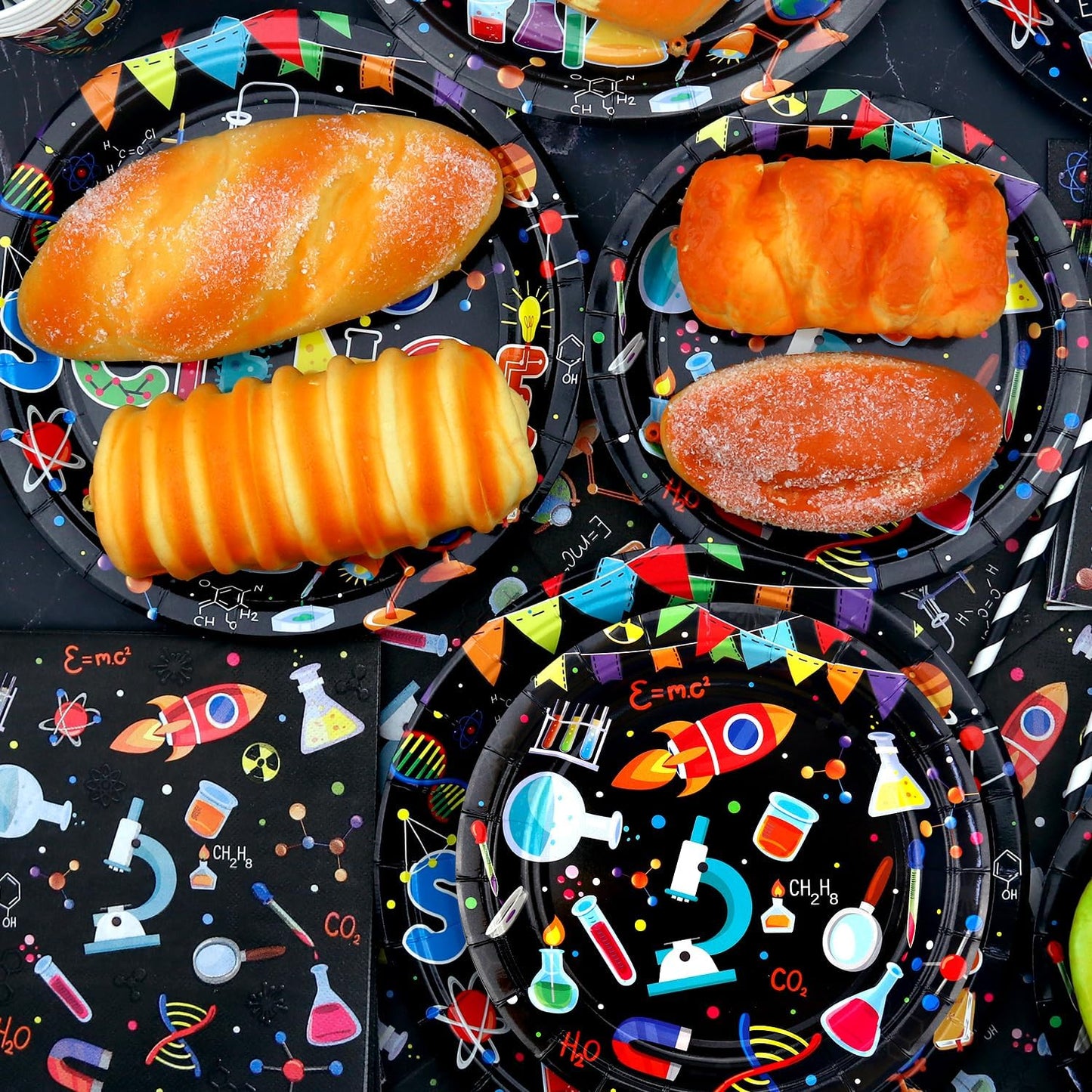 Science Party Supplies, Including Dinner Plates, Dessert Plates, Napkins, Forks , for Boy Girl Scientist Lab Decoration Serves 25 Guests
