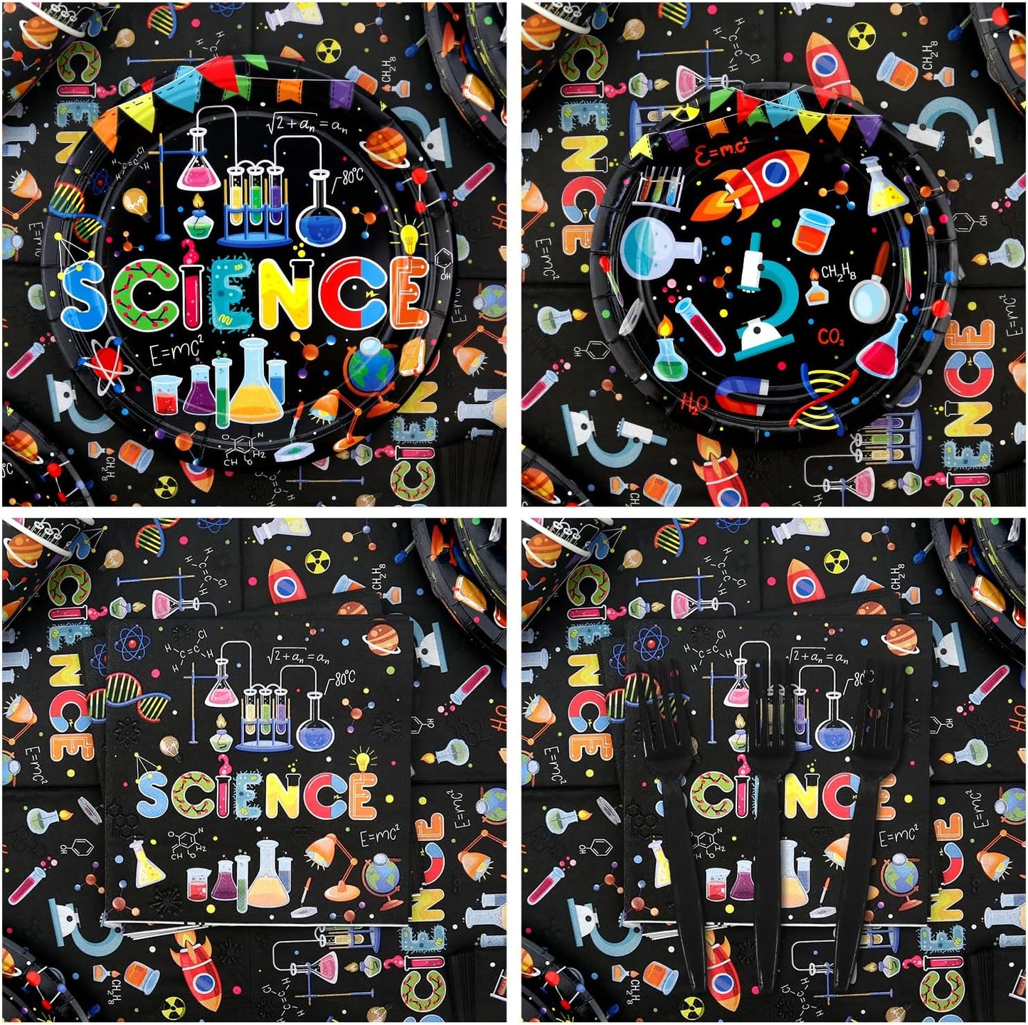 Science Party Supplies, Including Dinner Plates, Dessert Plates, Napkins, Forks , for Boy Girl Scientist Lab Decoration Serves 25 Guests