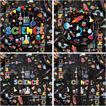 Science Party Supplies, Including Dinner Plates, Dessert Plates, Napkins, Forks , for Boy Girl Scientist Lab Decoration Serves 25 Guests