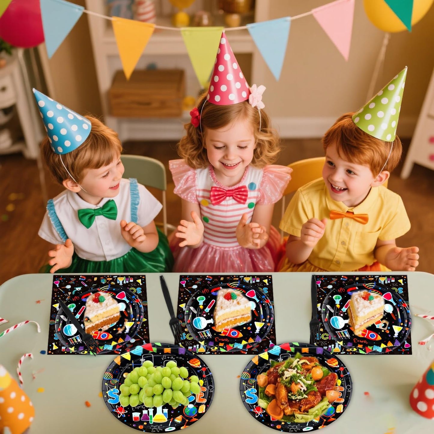 Science Party Supplies, Including Dinner Plates, Dessert Plates, Napkins, Forks , for Boy Girl Scientist Lab Decoration Serves 25 Guests