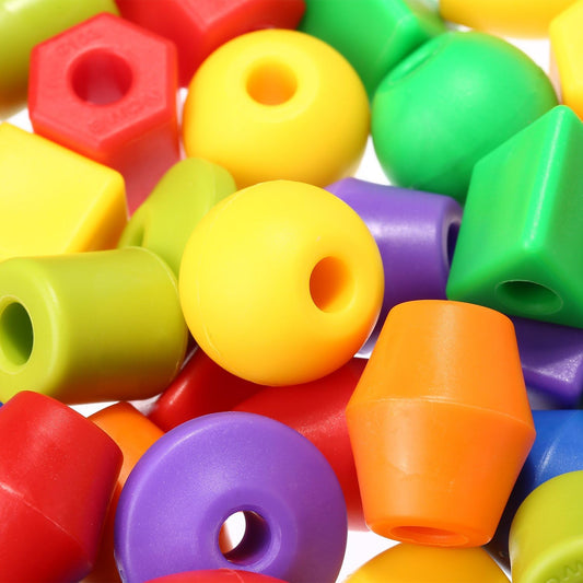 Plastic Lacing Beads with 100 Beads and 10 Colorful Strings, String Bead Set for Toddlers Preschool Learning Educational Occupational Autism Hand-Eye Coordination & Color Sorting Toys for Kids