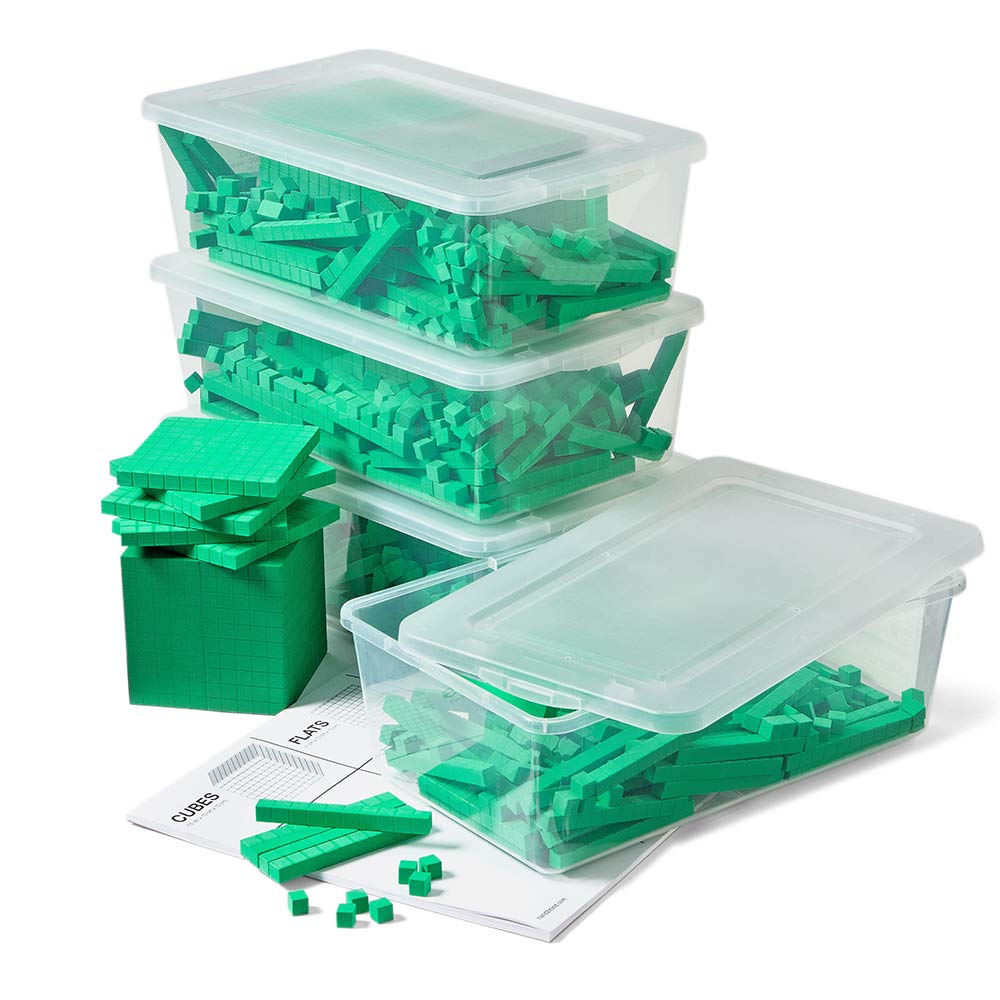 Green Foam Base Ten Blocks Complete Set, Place Value Blocks, Counting Cubes, Base 10 Math Manipulatives, Teacher Supplies for Math Classroom, Montessori Math Materials (Set of 644)