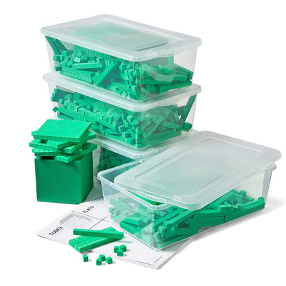 Green Foam Base Ten Blocks Complete Set, Place Value Blocks, Counting Cubes, Base 10 Math Manipulatives, Teacher Supplies for Math Classroom, Montessori Math Materials (Set of 644)