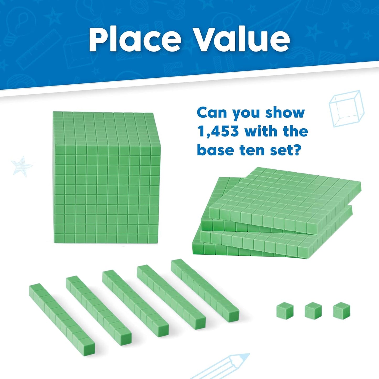Green Foam Base Ten Blocks Complete Set, Place Value Blocks, Counting Cubes, Base 10 Math Manipulatives, Teacher Supplies for Math Classroom, Montessori Math Materials (Set of 644)