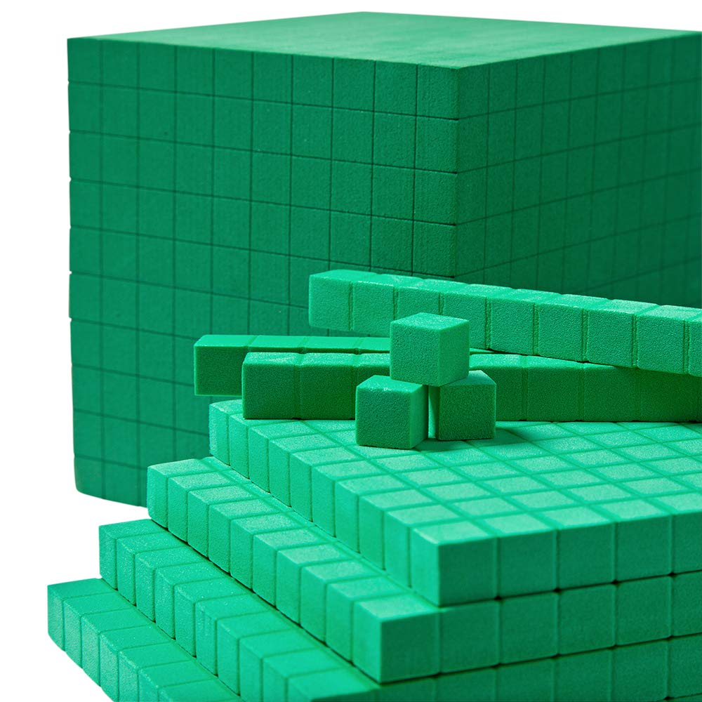 Green Foam Base Ten Blocks Complete Set, Place Value Blocks, Counting Cubes, Base 10 Math Manipulatives, Teacher Supplies for Math Classroom, Montessori Math Materials (Set of 644)