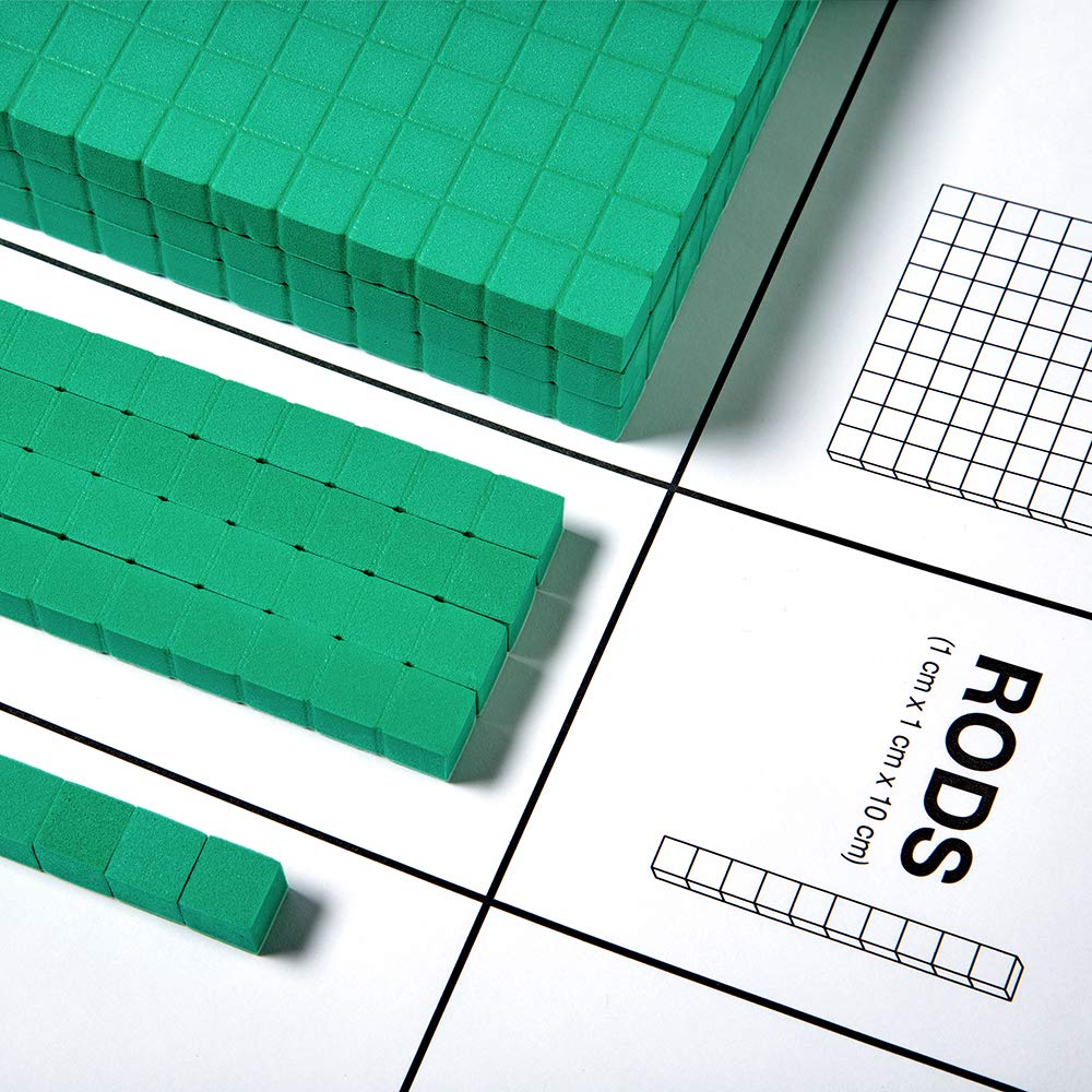 Green Foam Base Ten Blocks Complete Set, Place Value Blocks, Counting Cubes, Base 10 Math Manipulatives, Teacher Supplies for Math Classroom, Montessori Math Materials (Set of 644)