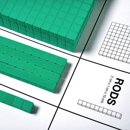 Green Foam Base Ten Blocks Complete Set, Place Value Blocks, Counting Cubes, Base 10 Math Manipulatives, Teacher Supplies for Math Classroom, Montessori Math Materials (Set of 644)