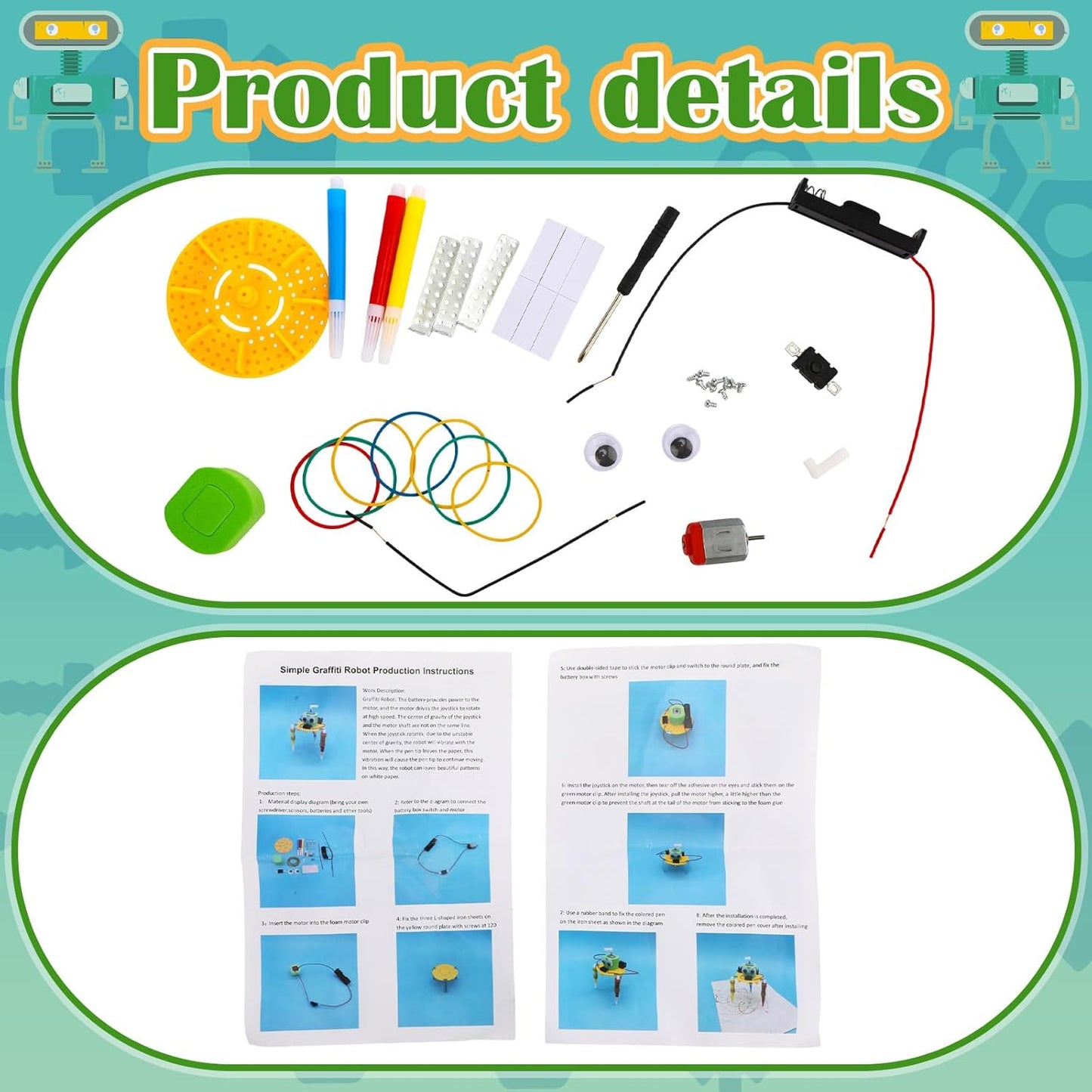 16 Pcs Doodling Robot Building Kits Stem Craft Kits for Kids 8-12, Stem Robotics Kit Toys Educational Robotics DIY Project for Classroom Activities Science Experiments and School Clubs