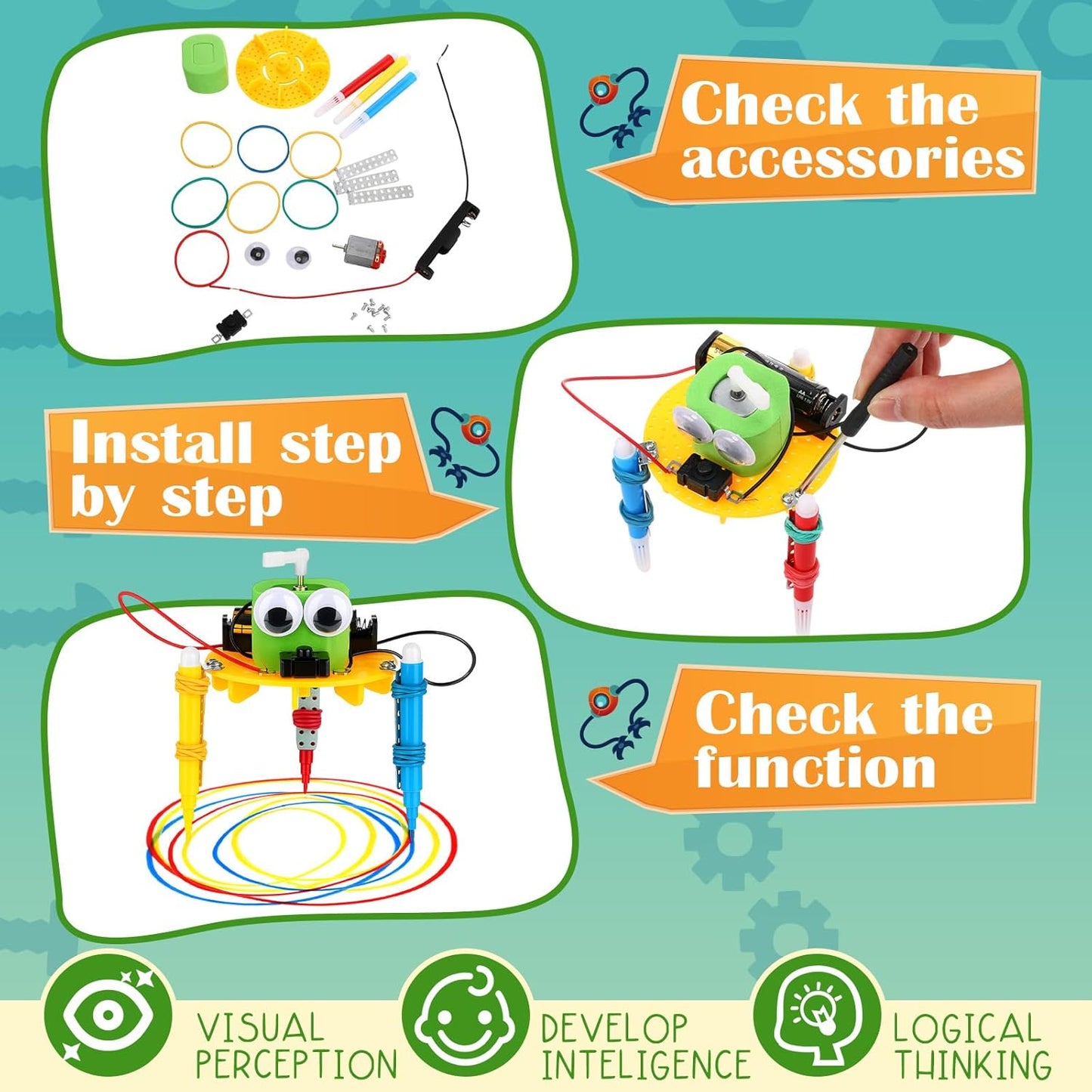 16 Pcs Doodling Robot Building Kits Stem Craft Kits for Kids 8-12, Stem Robotics Kit Toys Educational Robotics DIY Project for Classroom Activities Science Experiments and School Clubs
