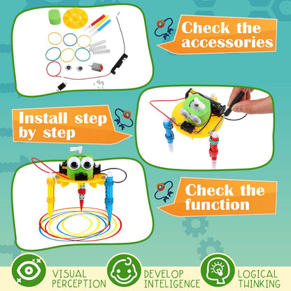 16 Pcs Doodling Robot Building Kits Stem Craft Kits for Kids 8-12, Stem Robotics Kit Toys Educational Robotics DIY Project for Classroom Activities Science Experiments and School Clubs