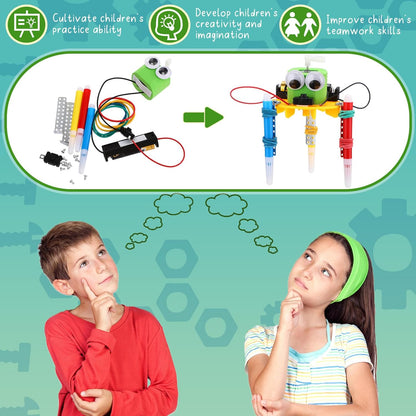 16 Pcs Doodling Robot Building Kits Stem Craft Kits for Kids 8-12, Stem Robotics Kit Toys Educational Robotics DIY Project for Classroom Activities Science Experiments and School Clubs