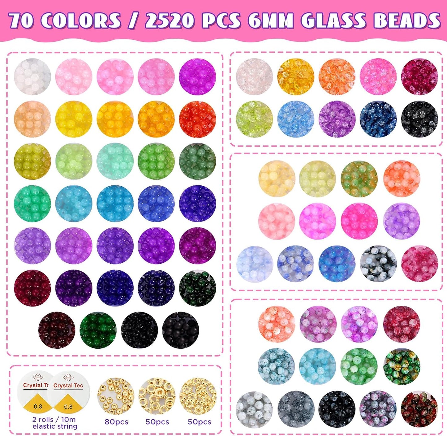 Pop Beads and Product Image 6mm Glass Beads for Bracelets