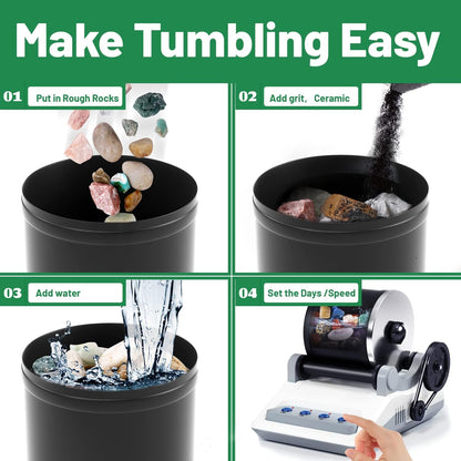 Rock Tumbler Kit,Rock Polisher for Kids & Adults,Includes 2 Belts,Bag of Rough Stones,4 Coarse Grinding,Finely Ground,Polishing Grits