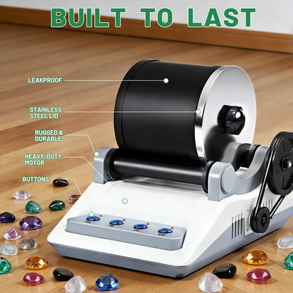 Rock Tumbler Kit,Rock Polisher for Kids & Adults,Includes 2 Belts,Bag of Rough Stones,4 Coarse Grinding,Finely Ground,Polishing Grits