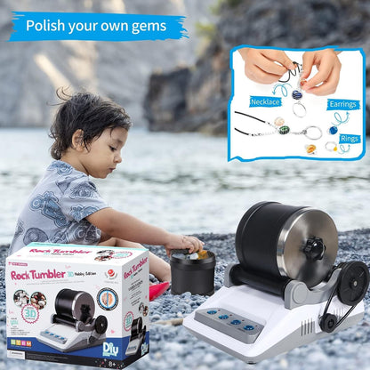 Rock Tumbler Kit,Rock Polisher for Kids & Adults,Includes 2 Belts,Bag of Rough Stones,4 Coarse Grinding,Finely Ground,Polishing Grits