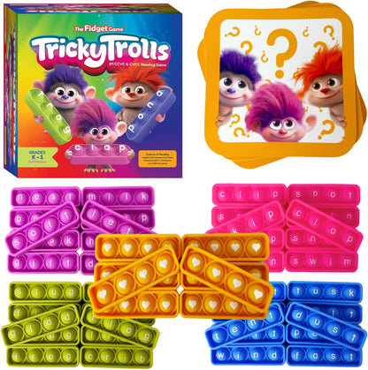 Tricky Trolls CCVC & CVCC Reading Game, Mini Pop Sensory Toy to Learn and Spell, Educational Kindergarten Classroom Activities, Multisensory Phonics Flash Cards for 4+ Years