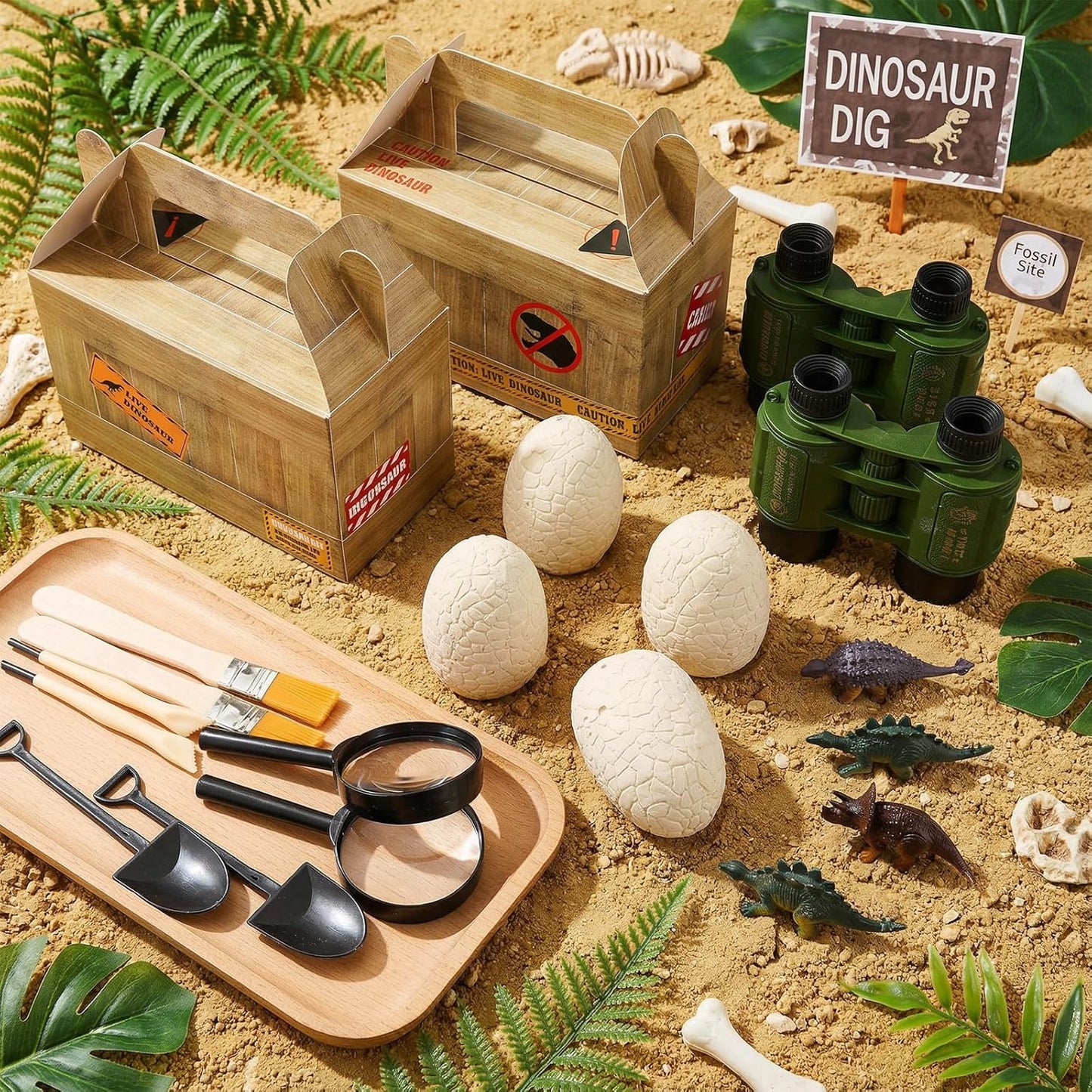 56 Pcs Dinosaur Eggs Dig Kit Toys for Kids Dinosaur Party Favors Dino Treat Boxes Telescope Excavation Tools Eggs Surprise Dino Birthday Decorations for Boys Girls