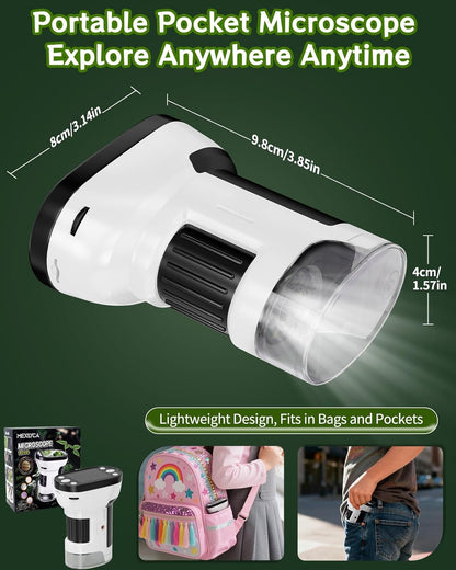 1000X Handheld Microscope for Kids, 2.0" Screen Pocket Microscope, Adjustable LED Screen Rechargeable, Toys for Christmas Birthday Gifts Toys Portable Edu Gift Age 4-6 8-12 Children Students