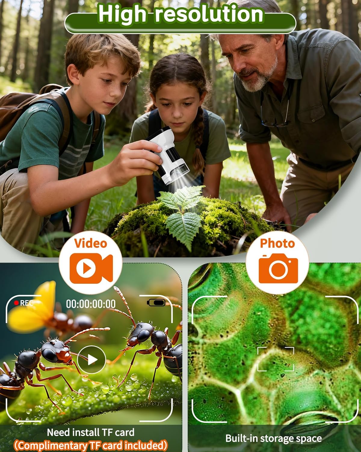 1000X Handheld Microscope for Kids, 2.0" Screen Pocket Microscope, Adjustable LED Screen Rechargeable, Toys for Christmas Birthday Gifts Toys Portable Edu Gift Age 4-6 8-12 Children Students