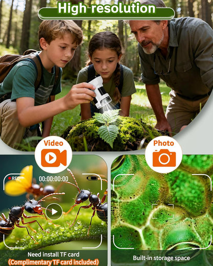 1000X Handheld Microscope for Kids, 2.0" Screen Pocket Microscope, Adjustable LED Screen Rechargeable, Toys for Christmas Birthday Gifts Toys Portable Edu Gift Age 4-6 8-12 Children Students