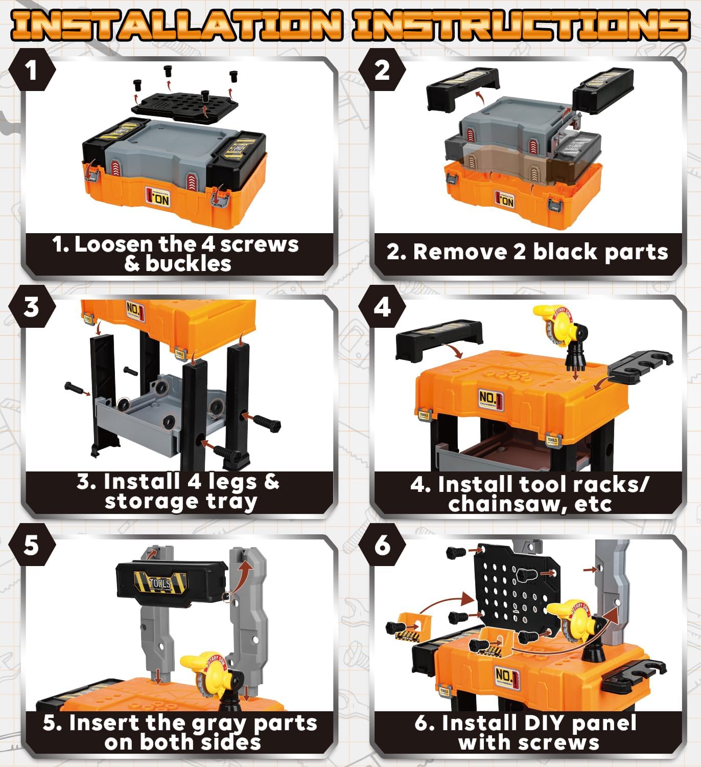 Kids Tool Bench with Electric Drill and Construction Vehicles, 2-in-1 Workbench and Toolbox for Toddlers, STEM Learning Toys for Age 3-5, Birthday Gift for Boys & Girls