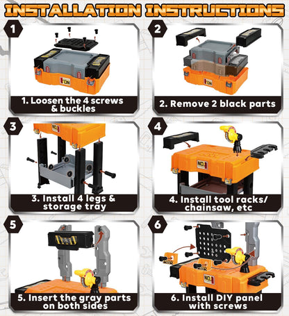 Kids Tool Bench with Electric Drill and Construction Vehicles, 2-in-1 Workbench and Toolbox for Toddlers, STEM Learning Toys for Age 3-5, Birthday Gift for Boys & Girls