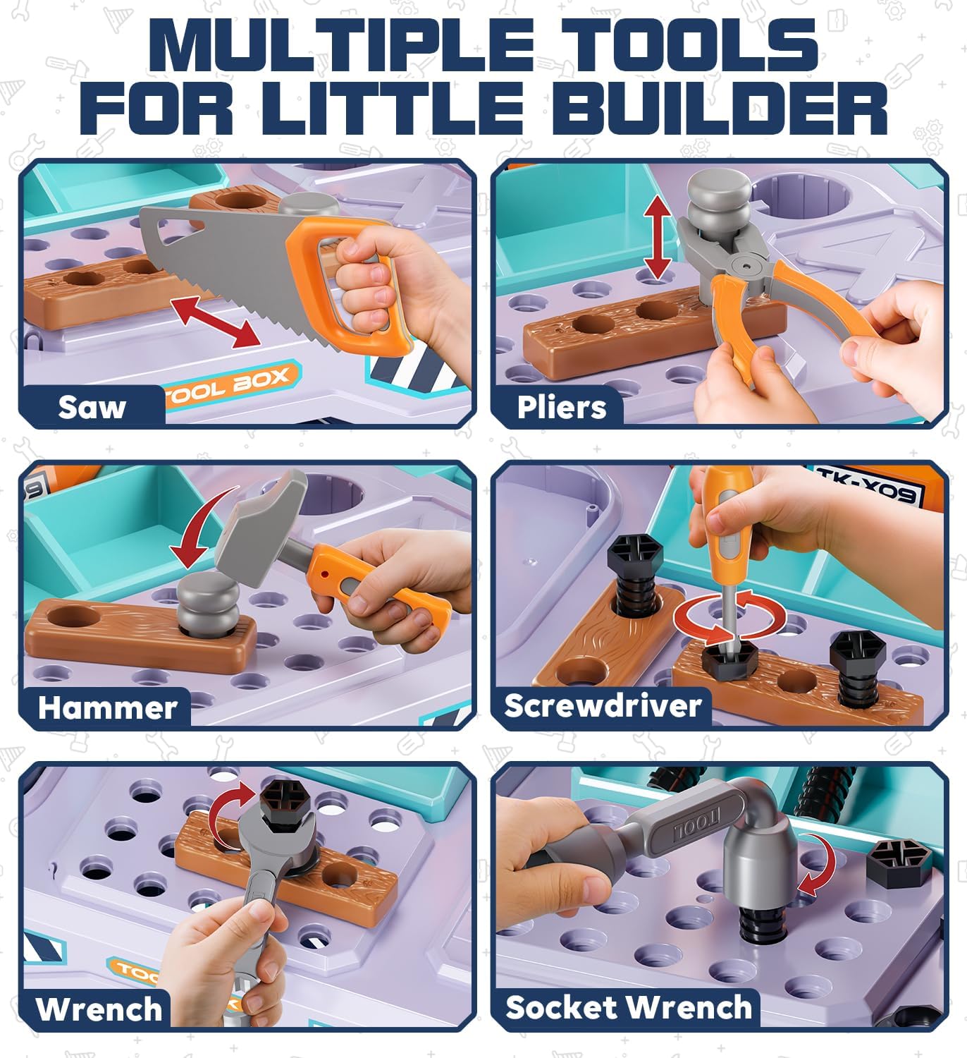 Kids Tool Bench with Electric Drill and Construction Vehicles, 2-in-1 Workbench and Toolbox for Toddlers, STEM Learning Toys for Age 3-5, Birthday Gift for Boys & Girls
