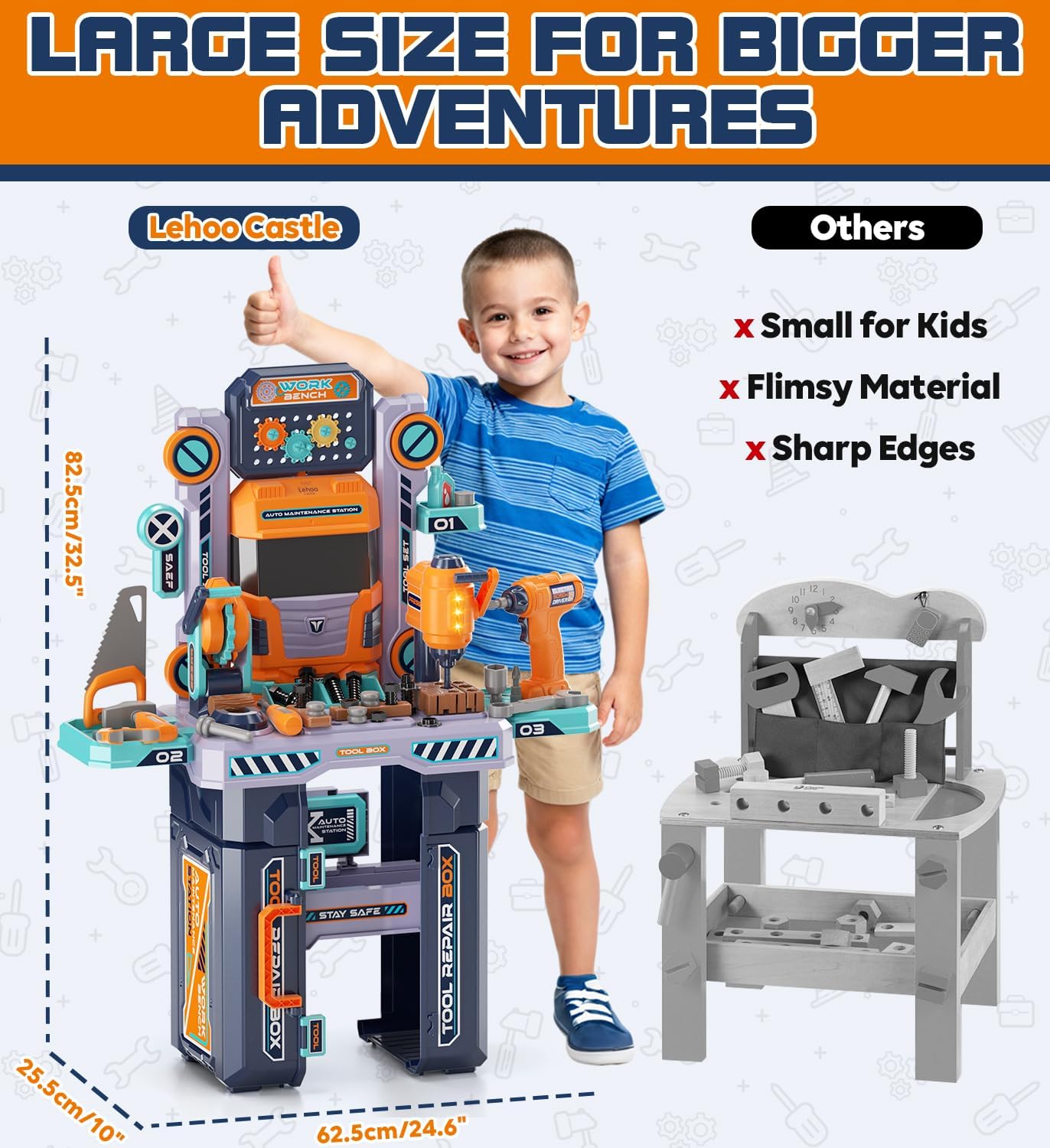 Kids Tool Bench with Electric Drill and Construction Vehicles, 2-in-1 Workbench and Toolbox for Toddlers, STEM Learning Toys for Age 3-5, Birthday Gift for Boys & Girls