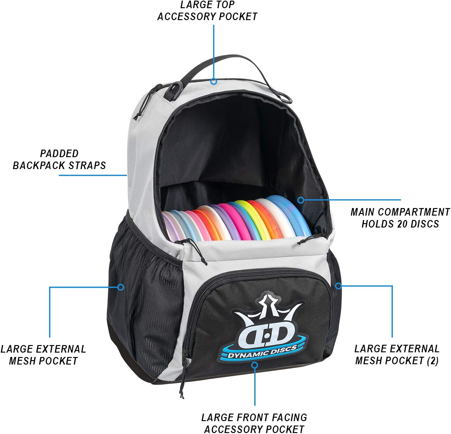 Cadet Disc Golf Bag - 17+ Discs Capacity - Beginner Disc Golf Accessories for Men - USA Business & Support - Includes Accessories Pouch & Water Bottle Holder - Lightweight & Durable