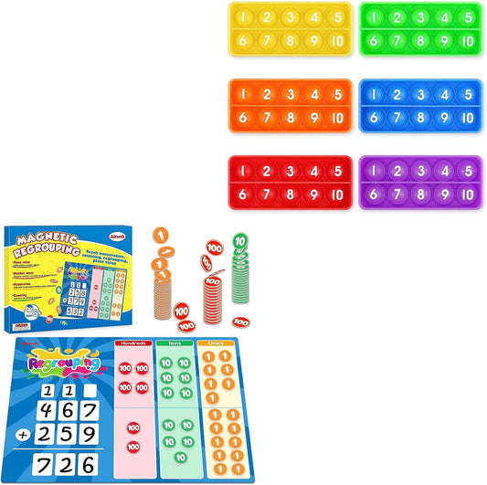 Regrouping Base Ten Place Value,Ten-Frame Counting Toys,Addition and Subtraction Math Manipulatives,Magnetic Dry Erase Board for Student Classroom Must Haves,Math Games for Kids Homeschool