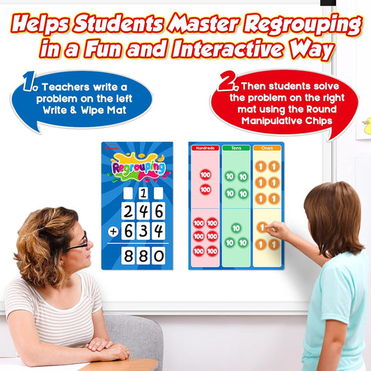 Regrouping Base Ten Place Value,Ten-Frame Counting Toys,Addition and Subtraction Math Manipulatives,Magnetic Dry Erase Board for Student Classroom Must Haves,Math Games for Kids Homeschool