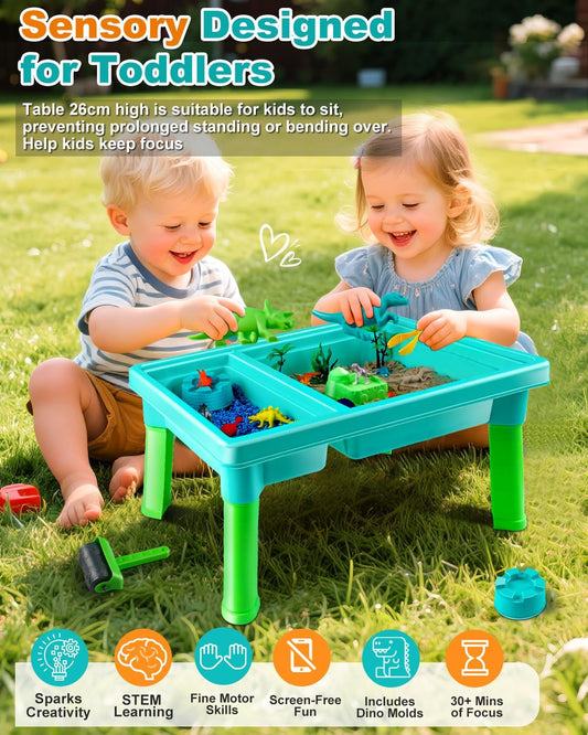 Sandbox Kit Sand Table : Sand Playset Bin with Lid Toys Toddler Dinosaur/Ocean Molds Sets Enhance Creativity & Exploration Skills - Outdoor Indoor Sensory Activity Gift for Small Kid Ages 3-5