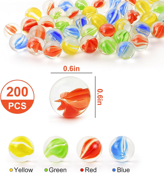 200PCS Glass Marbles - Marble Collection Cat Eye Mix 4 Colors 16mm for Marble Game & Home Decoration