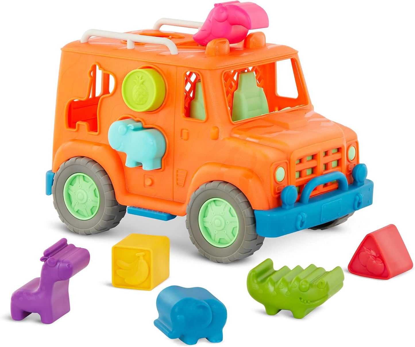 – Wonder Wheels – Shape Sorter Toy Truck – 9 Pieces Developmental Toy for Kids, Toddlers – Animal & Fruit Shapes – Recyclable Materials – Safari Shape Sorter Truck – 1 Year +
