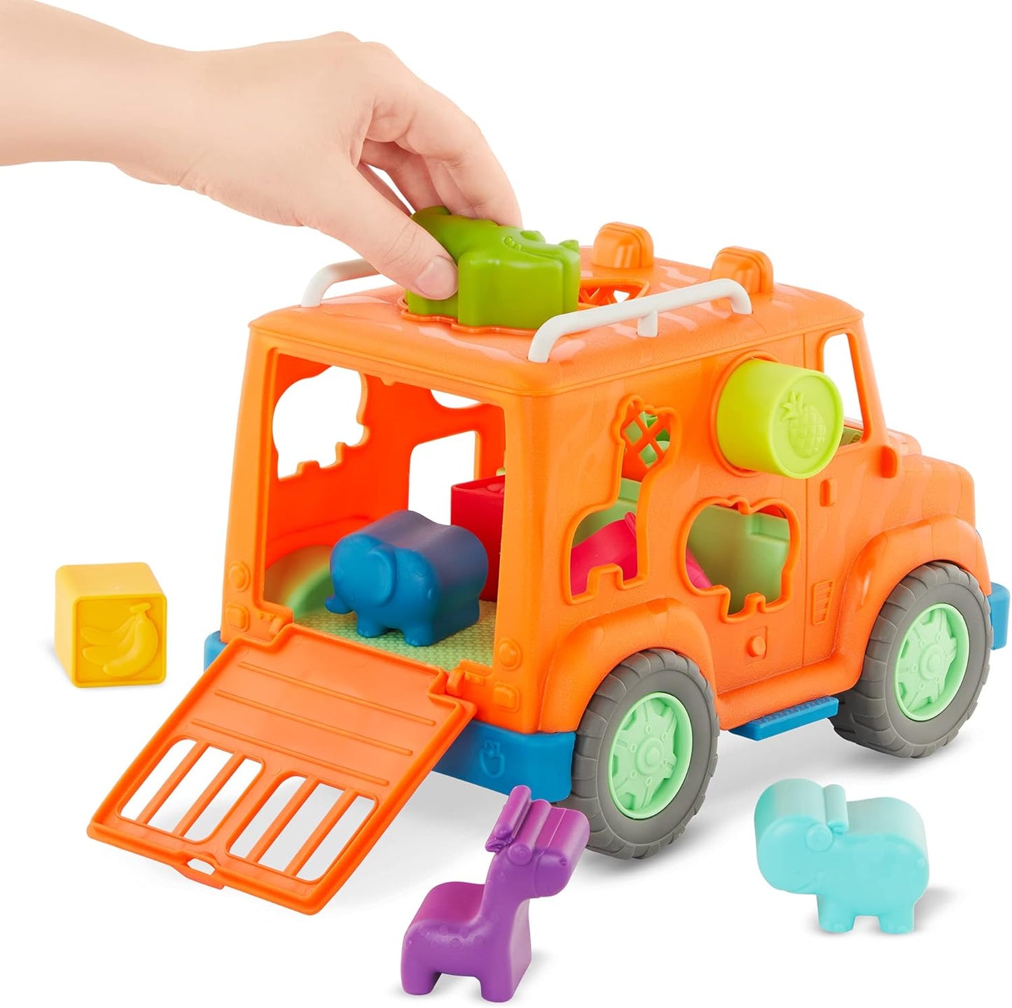 – Wonder Wheels – Shape Sorter Toy Truck – 9 Pieces Developmental Toy for Kids, Toddlers – Animal & Fruit Shapes – Recyclable Materials – Safari Shape Sorter Truck – 1 Year +